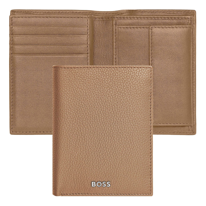 Hugo Boss kortholder med klap og pengelomme Klassisk kornet kamel HLG416X