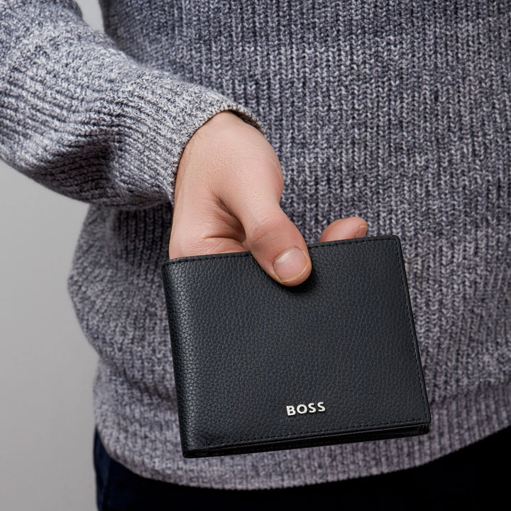 Hugo boss wallet with classic black grain granule hry416a