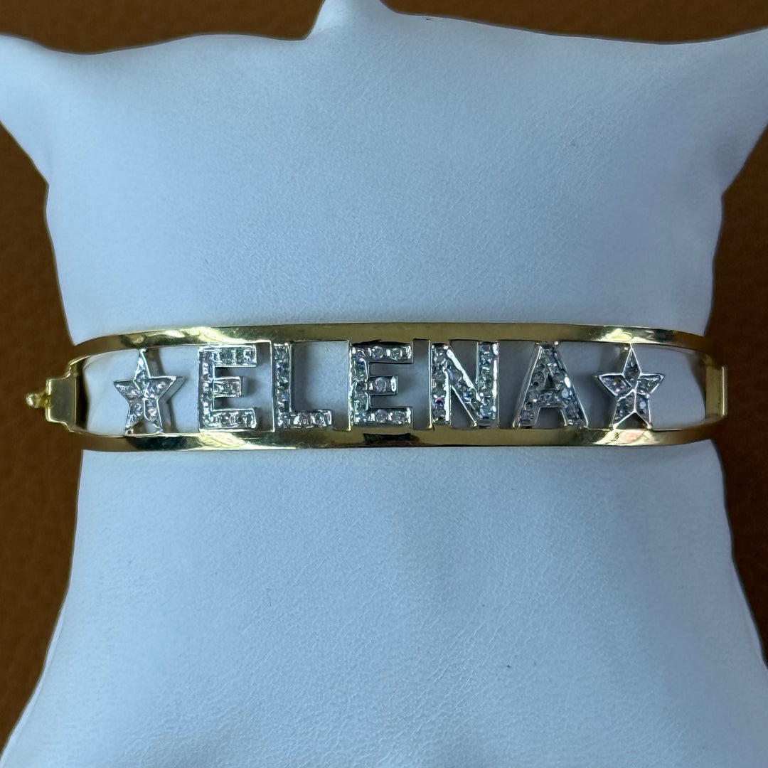 Yellow gold and diamond bracelet with ELENA writing
