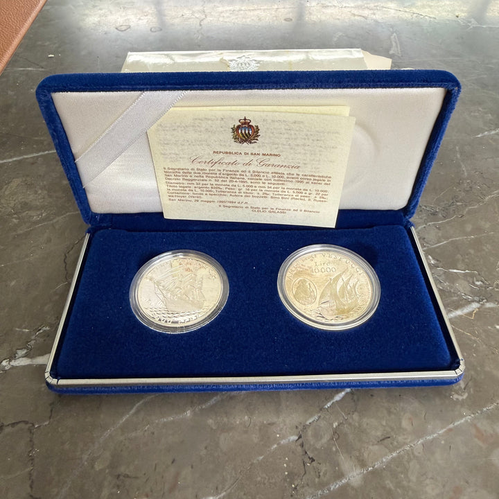 Silbermünzen 5000 10000 Lire Republik San Marino Amerigo Vespucci 1995