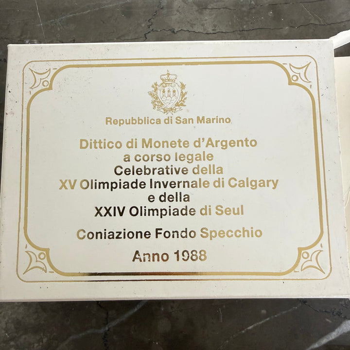 Sølvmønter Republikken San Marino XV Calgary Vinter-OL og XXIV Seoul-OL 1988