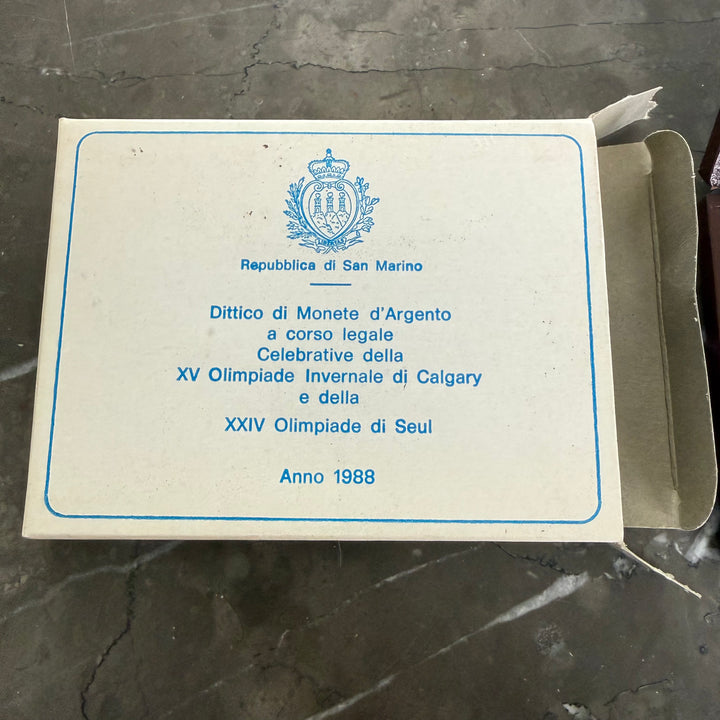 Silbermünzen Republik San Marino XV. Olympische Winterspiele in Calgary und XXIV. Olympische Winterspiele in Seoul 1988