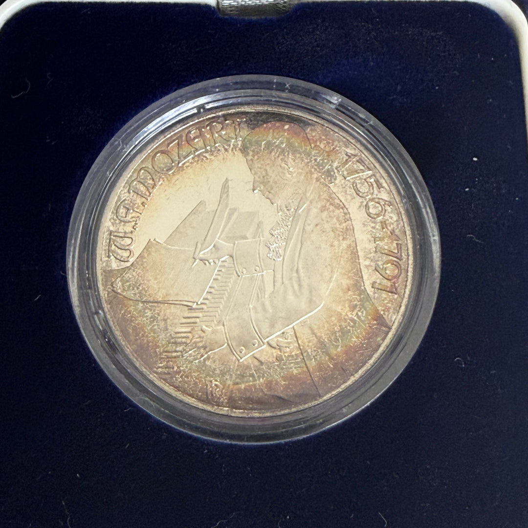 Silbermünze 100 österreichische Schilling 200. Tod von Wolfgang Amadeus Mozart 1991