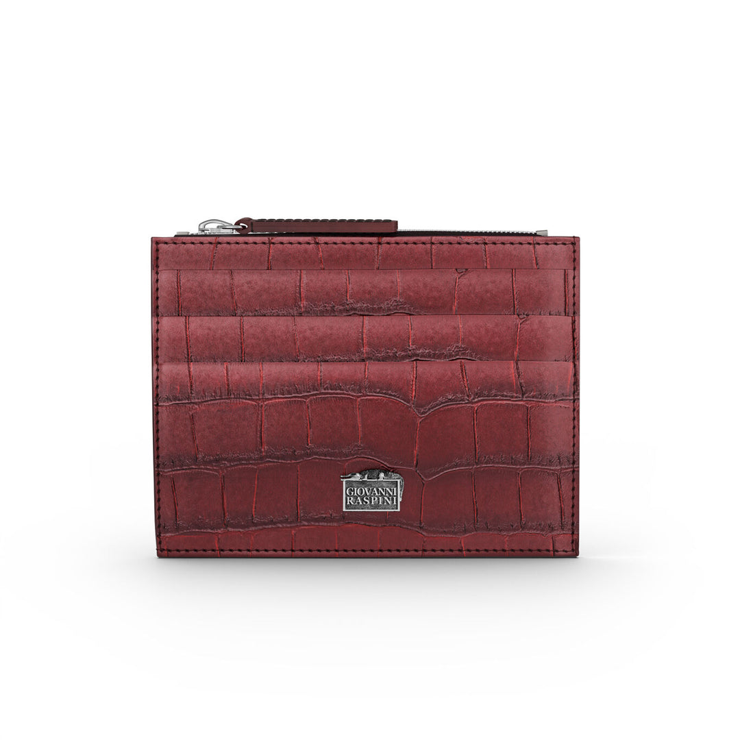 Giovanni Raspini kortholder med lynlås bordeaux croco læder 925 sølv L0030