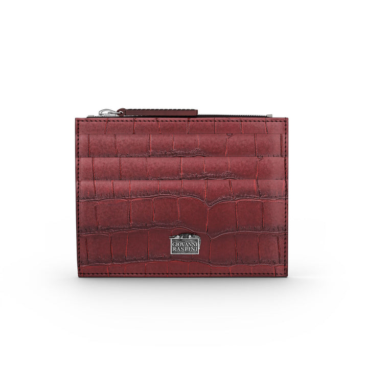 Giovanni Raspini kortholder med lynlås bordeaux croco læder 925 sølv L0030