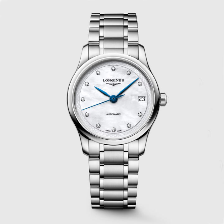 Longines Master Collection klocka 34mm pärlemor diamanter automatisk stål L2.450.4.87.6