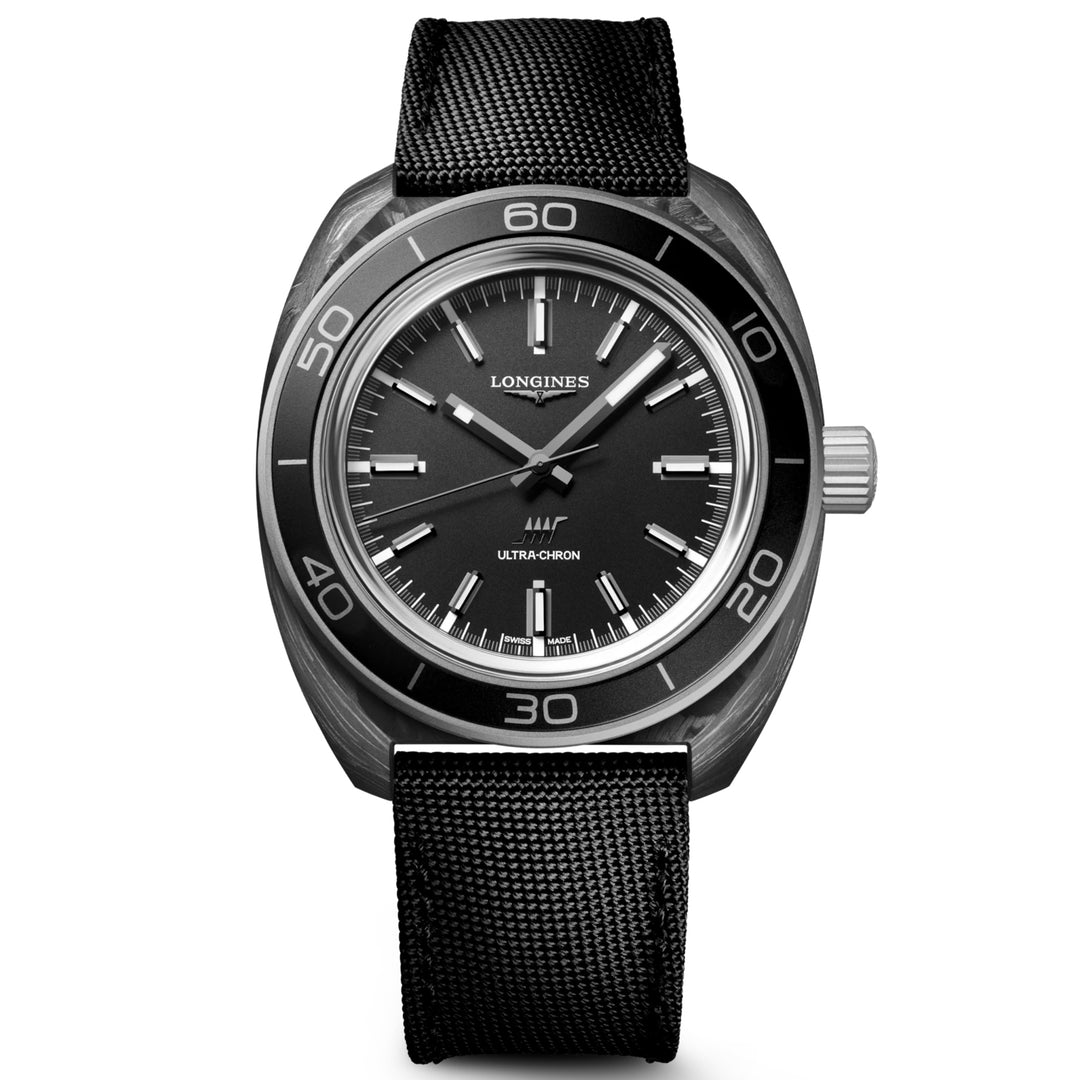 Longines Ultra -kron kulstof 43 mm ur Antracit Automatisk titanium og carbon L2.839.4.52.2