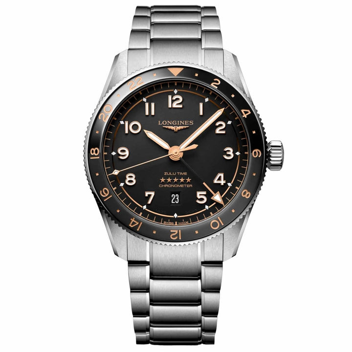 Longines ur Spirit Zulu Time 39mm sort automatisk stål L3.802.4.50.6