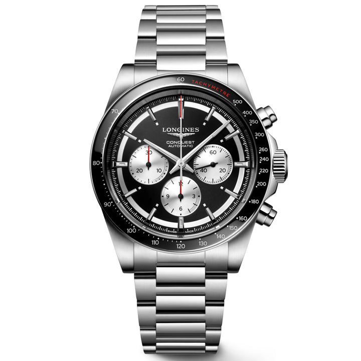 Longines Conquest Chronograph 42 mm sort automatisk stålur L3.835.4.52.6