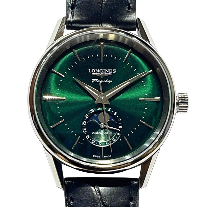 LONGINES WORKSHIP HERITAGE MOONPHASE 38.5 MM WATCH AUTOMATIC GREEN L4.815.4.02.2