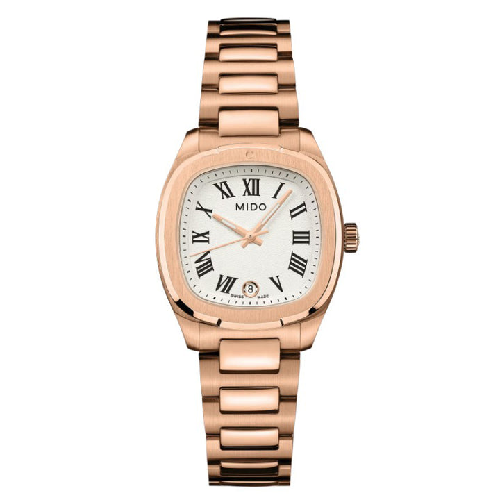 Mido watch Multifort TV 28mm ivory quartz steel PVD rose gold M049.110.33.263.00