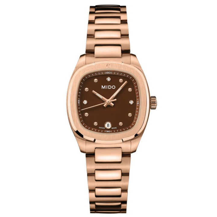 Mido Multifort TV 28mm brunt kvartsstål roséguld PVD-finish M049.110.33.296.00