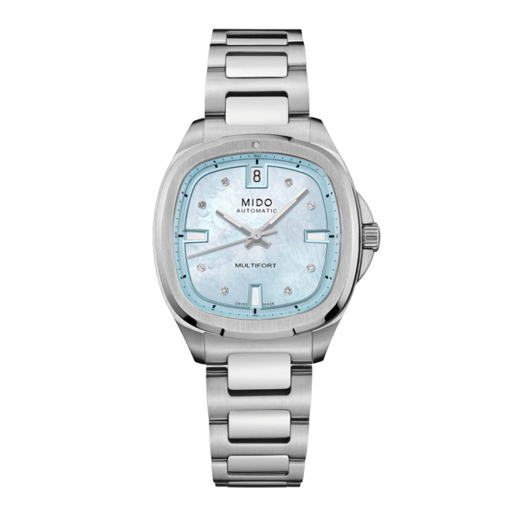 Mido-Uhr Multifort TV 35 34x35mm blaues Perlmuttdiamanten Automatikstahl M049.307.11.136.00