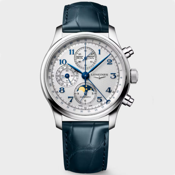 Longines klocka Master Collection Chrono Moonphase 41mm silver automatstål L2.962.4.73.2