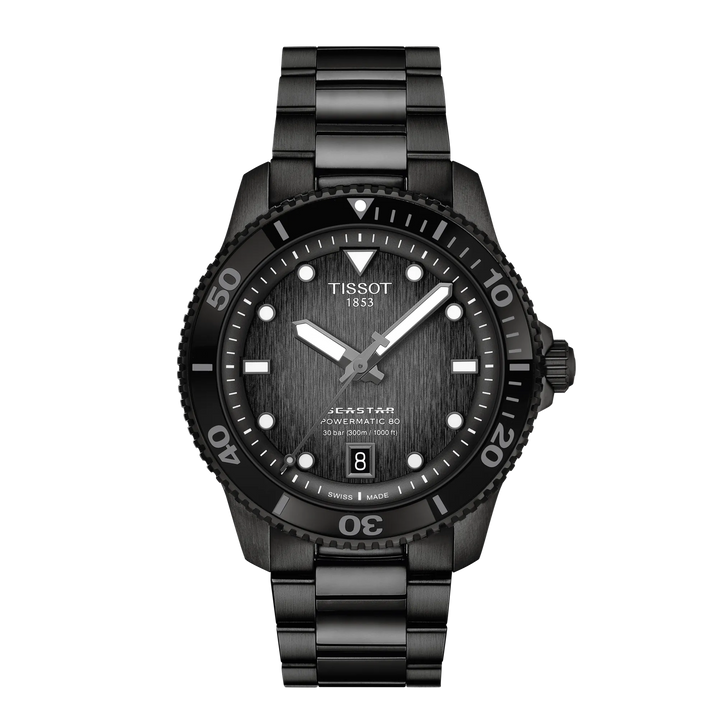 Tisssot watch Seastar 1000 Powermatic 80 40mm black automatic steel finish black PVD T120.807.33.051.00