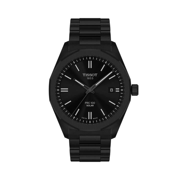 Tissot-Uhr PRC 100 Solar 39 mm, schwarzer Quarzstahl, schwarzes PVD-Finish T151.422.33.051.00