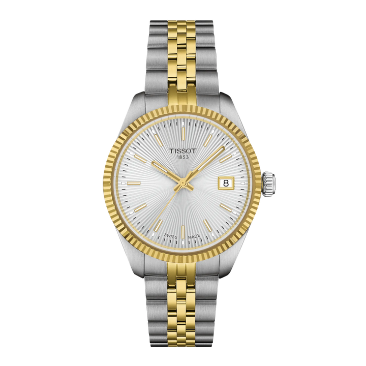 Tissot Ballade Watch 34mm Silver Quartz Steel Finishes PVD Yellow Gold T156.210.22.031.00