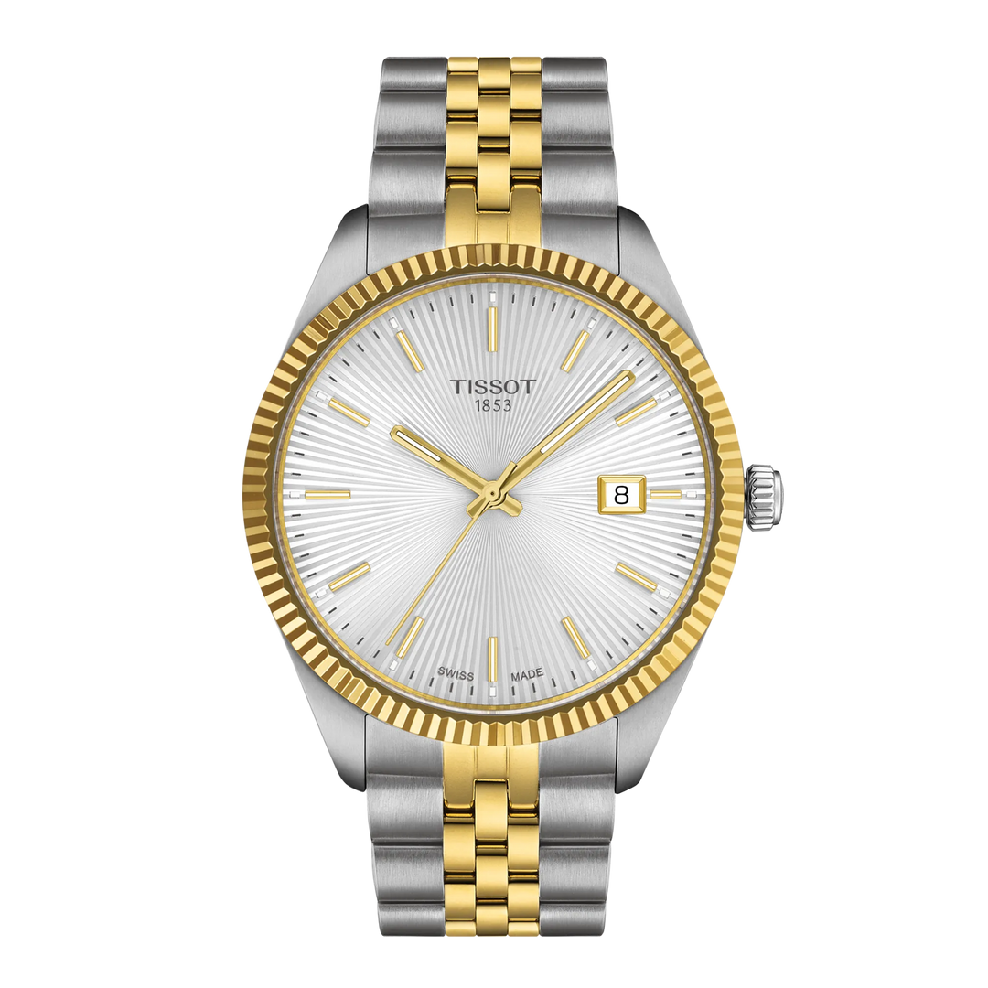 Tissot Ballade Watch 40mm Silver Quartz Steel Finishes PVD Yellow Gold T156.410.22.031.00