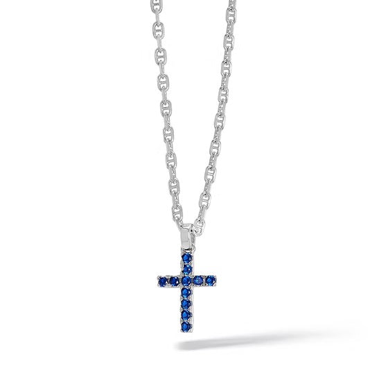 Comete Tennis Cross necklace 925 silver blue zircons UGL 730