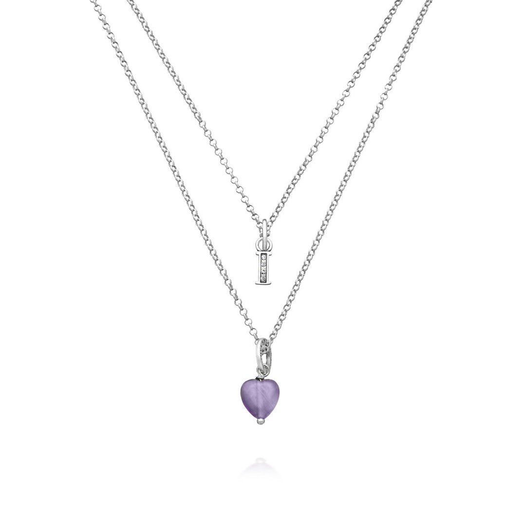 Giovanni Raspini Halskette kostbares Geschenk Buchstabe I Halskette aus 925er Silber, Amethyst und Zirkonen X01486