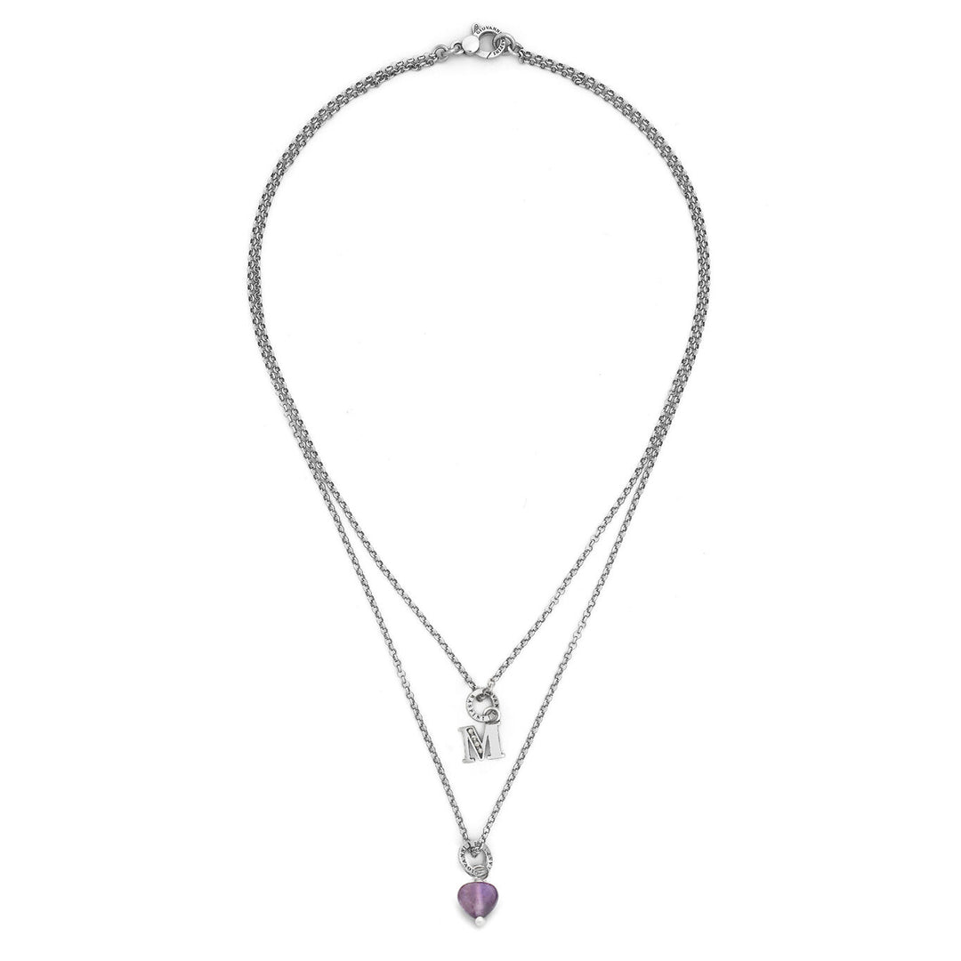 Giovanni Raspini Halskette kostbares Geschenk Buchstabe m Halskette aus 925er Silber, Amethyst und Zirkonen X01482