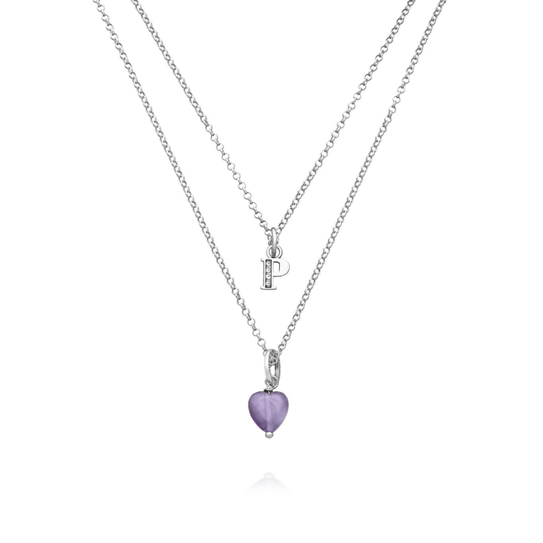 Giovanni Raspini Halskette kostbares Geschenk Buchstabe P Halskette aus 925er Silber, Amethyst und Zirkonen X01479
