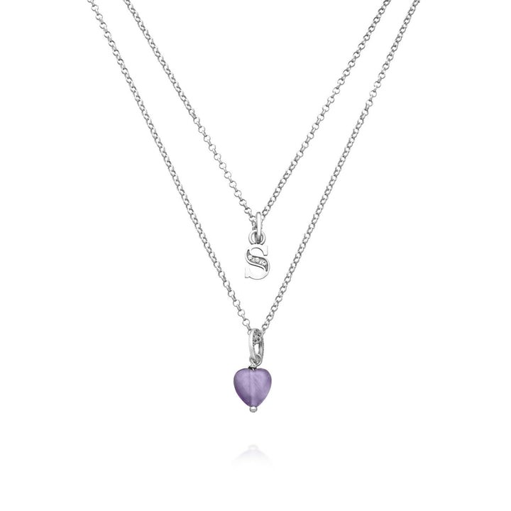 Giovanni Raspini Halskette, kostbares Geschenk, Buchstabe S Halskette aus 925er Silber, Amethyst und Zirkonen X01476