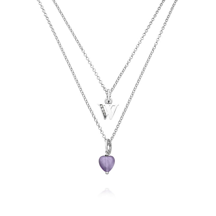 Giovanni Raspini Halskette kostbares Geschenk Buchstabe W Halskette aus 925er Silber, Amethyst und Zirkonen X01472