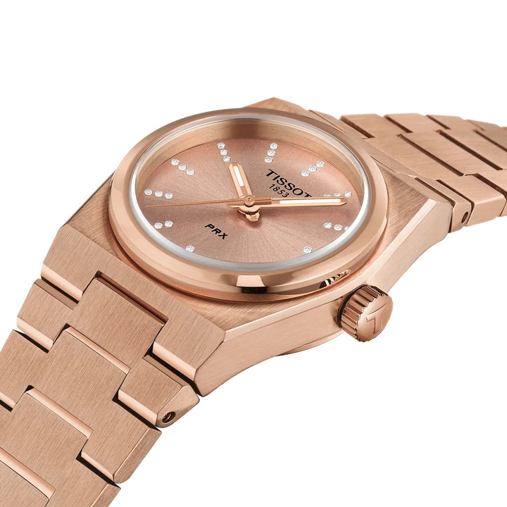 Tissot Uhr PRX 25 mm Roségold Diamanten Quarzstahl PVD Roségold-Finish T137.010.33.506.00