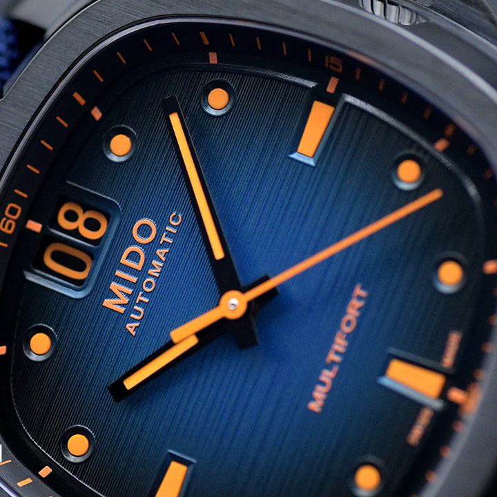 Mido watch Multifort TV Big Date 39x40mm blue automatic steel black PVD finish M049.526.37.041.00