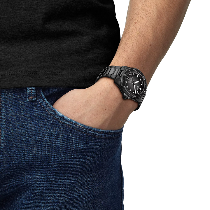 Tisssot watch Seastar 1000 Powermatic 80 40mm black automatic steel finish black PVD T120.807.33.051.00