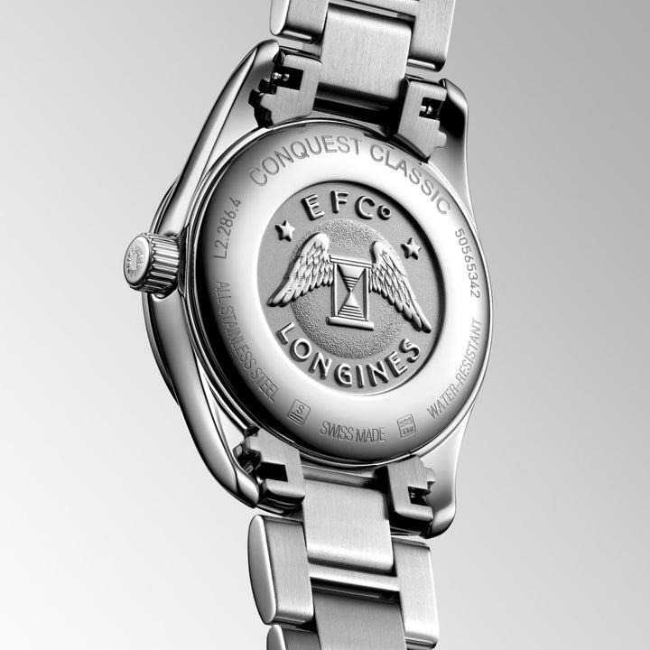 Longines Conquest Classic watch 29mm mother of pearl diamonds quartz steel L2.286.4.87.6