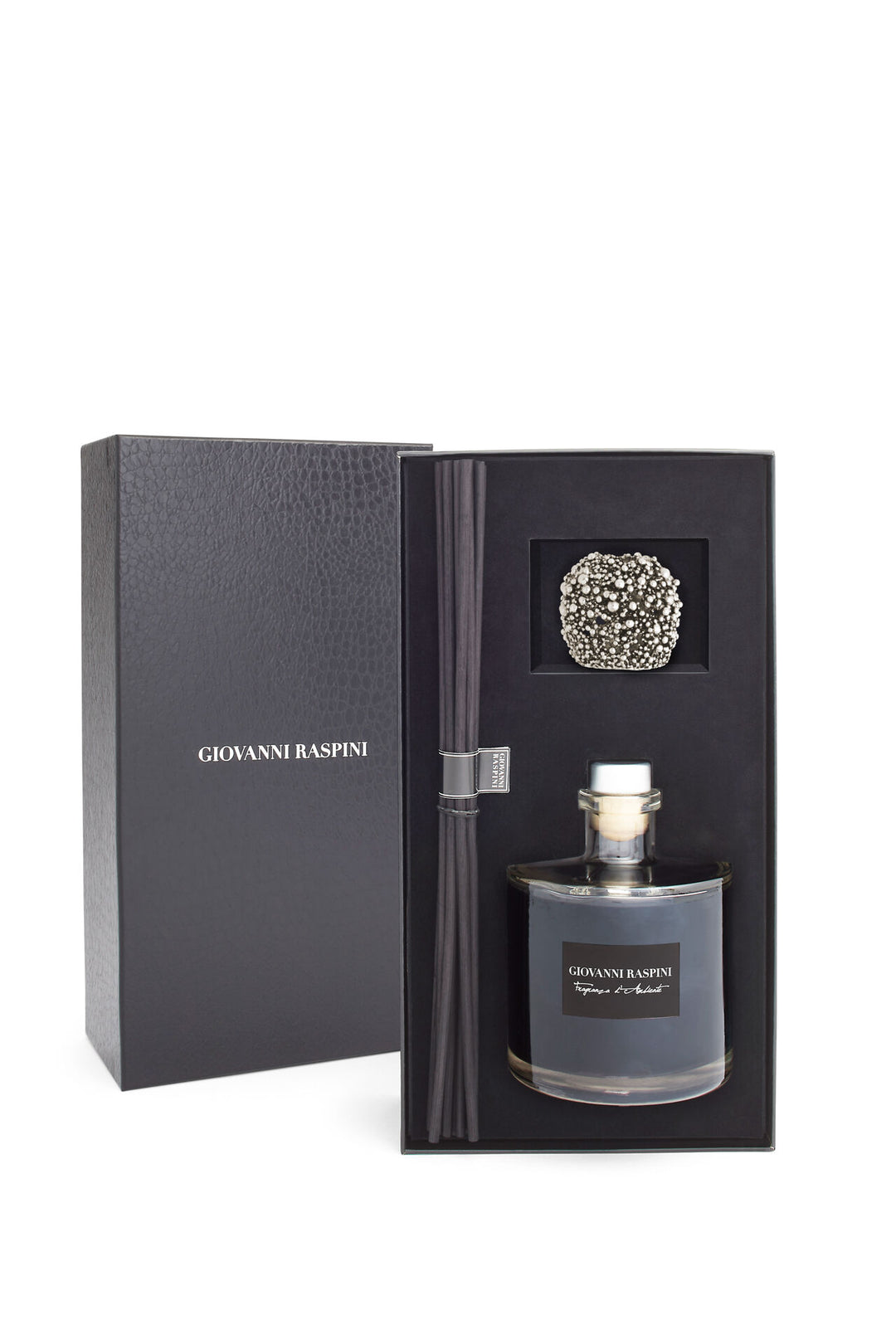 Giovanni Raspini Perlage Diffuser – Nero Divino Raumduft mit weißer Bronzedekoration – XB0144