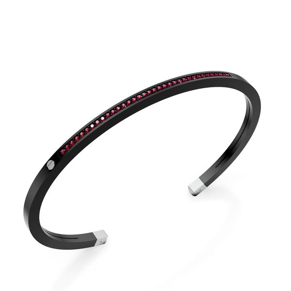 World Diamond Group black titanium bangle, with a row of rubies and platinum inserts GBR036PTRUNE