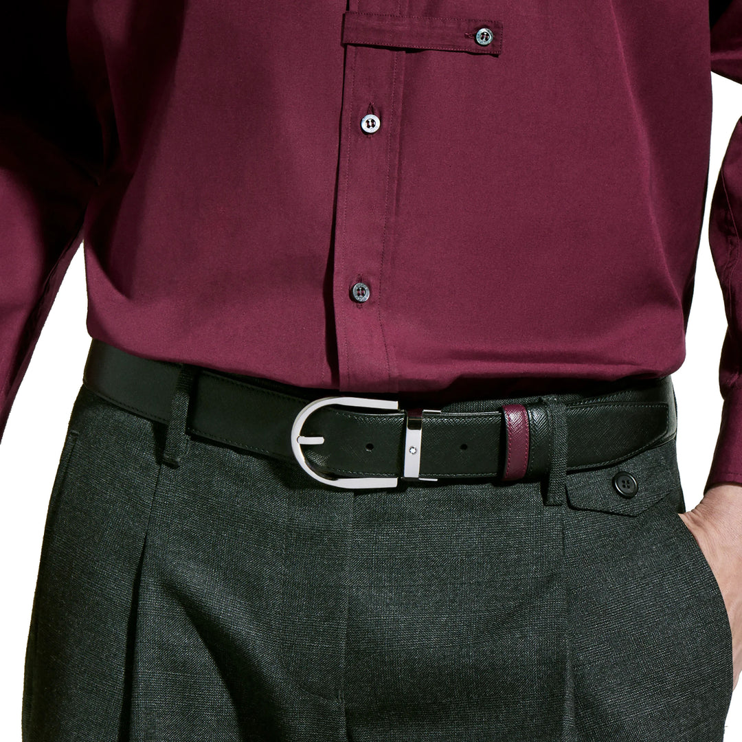Montblanc Reversible Belt 35 mm sort læder/cassis med hestejernspænde 199638