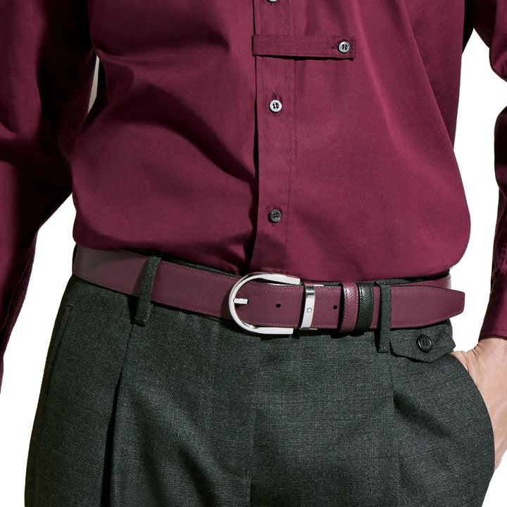 Montblanc Reversible Belt 35 mm sort læder/cassis med hestejernspænde 199638