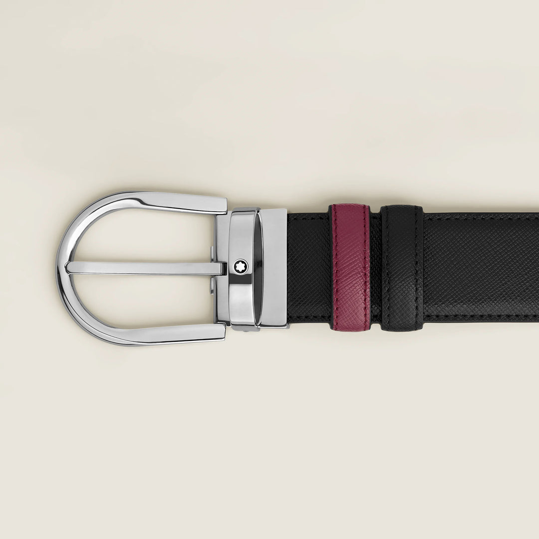 Montblanc Reversible Belt 35 mm sort læder/cassis med hestejernspænde 199638