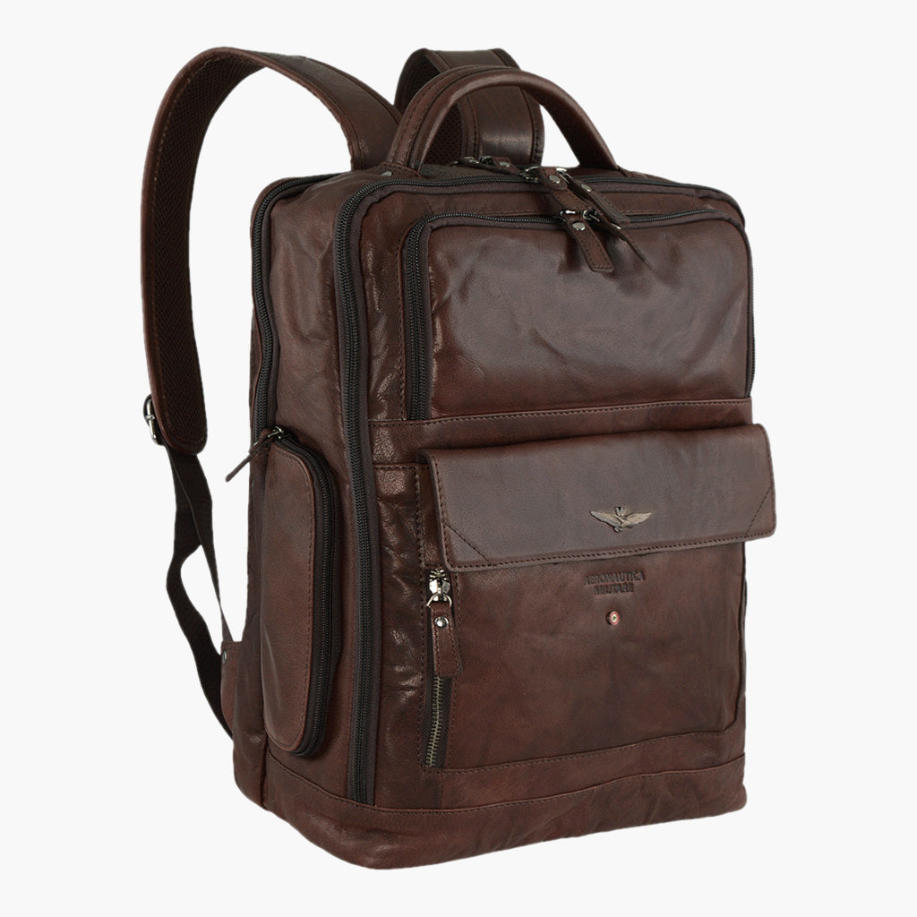 Aeronautica Militare Vintage leather PC backpack AM305-MO