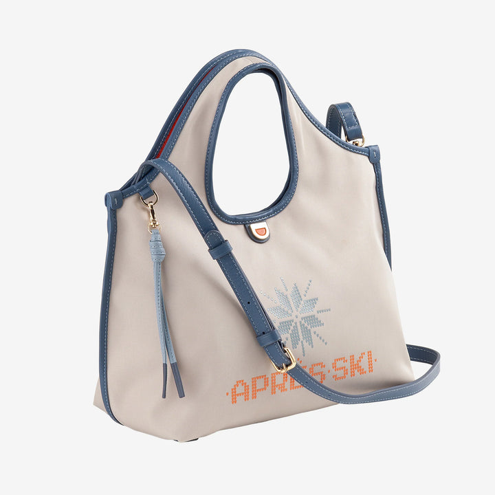 DUDU Damen-Umhängetasche aus Nylon und Leder Après-Ski – leichter Shopper mittlerer Größe mit verstellbarem Schultergurt und Magnetverschluss, sportlich-schickes Design