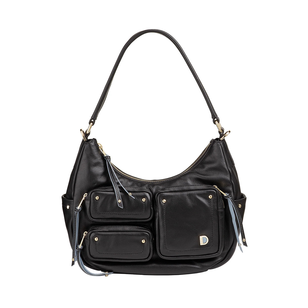 DUDU Damen-Umhängetasche aus Leder mit abnehmbarem Schultergurt, geräumig und elegant – Hobo-Tasche mit mehreren Taschen, Bananentasche mit Reißverschluss