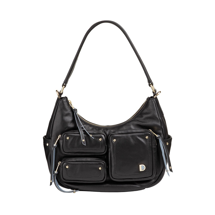DUDU Damen-Umhängetasche aus Leder mit abnehmbarem Schultergurt, geräumig und elegant – Hobo-Tasche mit mehreren Taschen, Bananentasche mit Reißverschluss