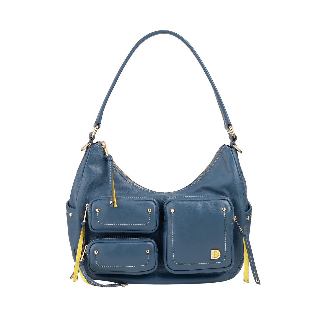 DUDU Damen-Umhängetasche aus Leder mit abnehmbarem Schultergurt, geräumig und elegant – Hobo-Tasche mit mehreren Taschen, Bananentasche mit Reißverschluss