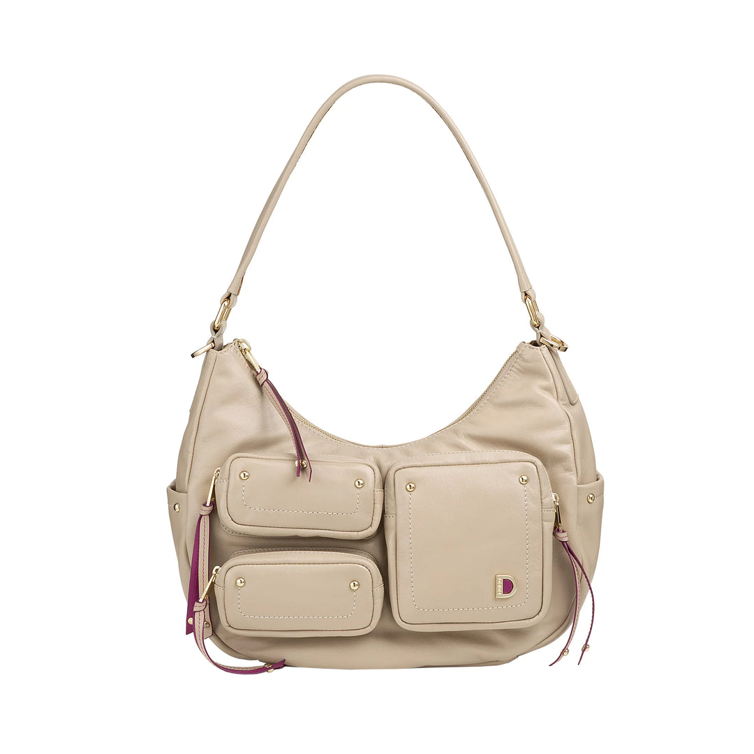 DUDU Damen-Umhängetasche aus Leder mit abnehmbarem Schultergurt, geräumig und elegant – Hobo-Tasche mit mehreren Taschen, Bananentasche mit Reißverschluss