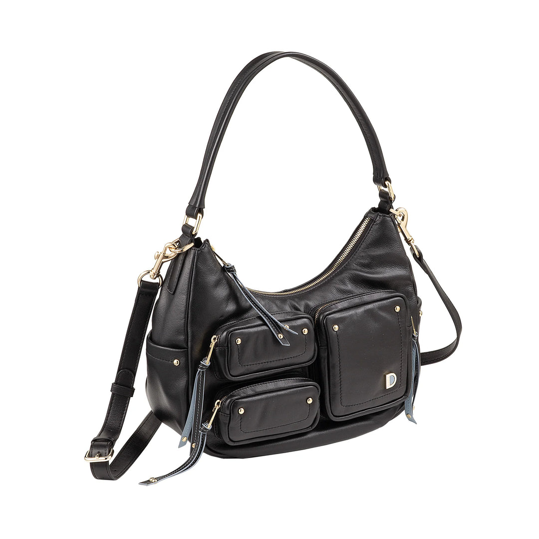 DUDU Damen-Umhängetasche aus Leder mit abnehmbarem Schultergurt, geräumig und elegant – Hobo-Tasche mit mehreren Taschen, Bananentasche mit Reißverschluss