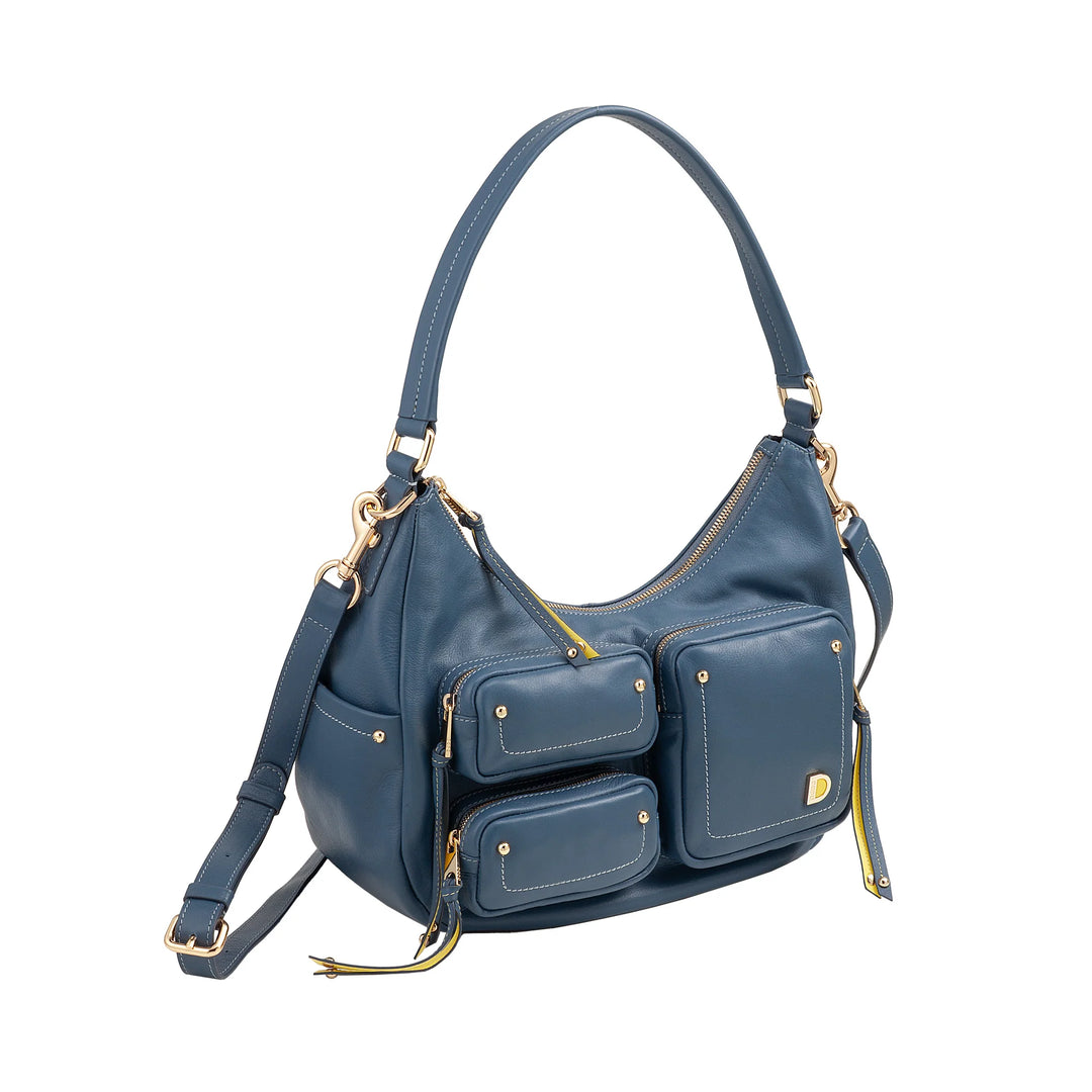 DUDU Damen-Umhängetasche aus Leder mit abnehmbarem Schultergurt, geräumig und elegant – Hobo-Tasche mit mehreren Taschen, Bananentasche mit Reißverschluss
