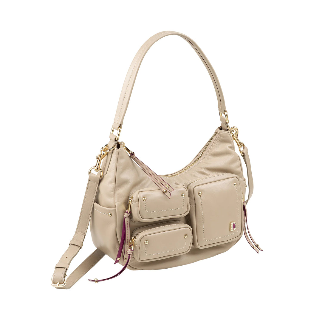 DUDU Damen-Umhängetasche aus Leder mit abnehmbarem Schultergurt, geräumig und elegant – Hobo-Tasche mit mehreren Taschen, Bananentasche mit Reißverschluss