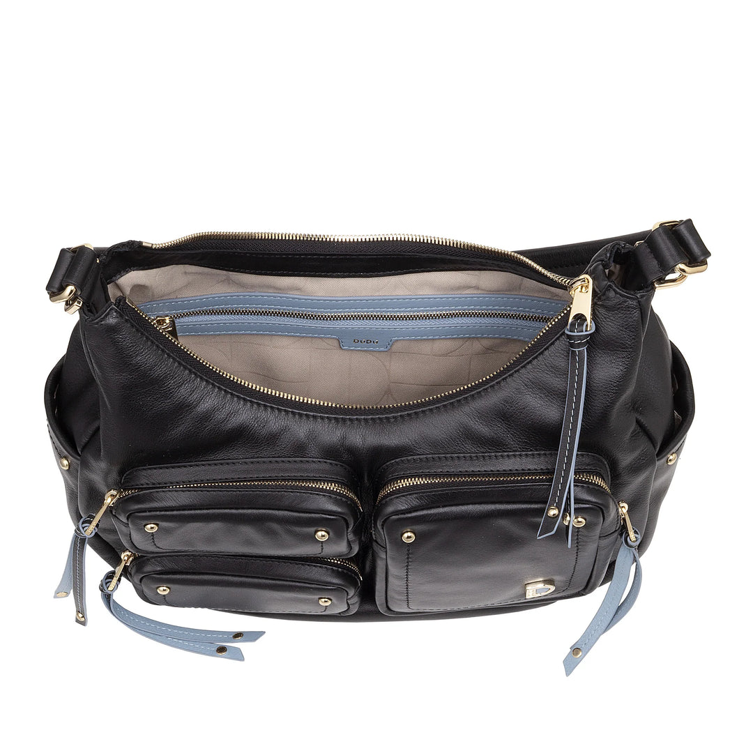 DUDU Damen-Umhängetasche aus Leder mit abnehmbarem Schultergurt, geräumig und elegant – Hobo-Tasche mit mehreren Taschen, Bananentasche mit Reißverschluss