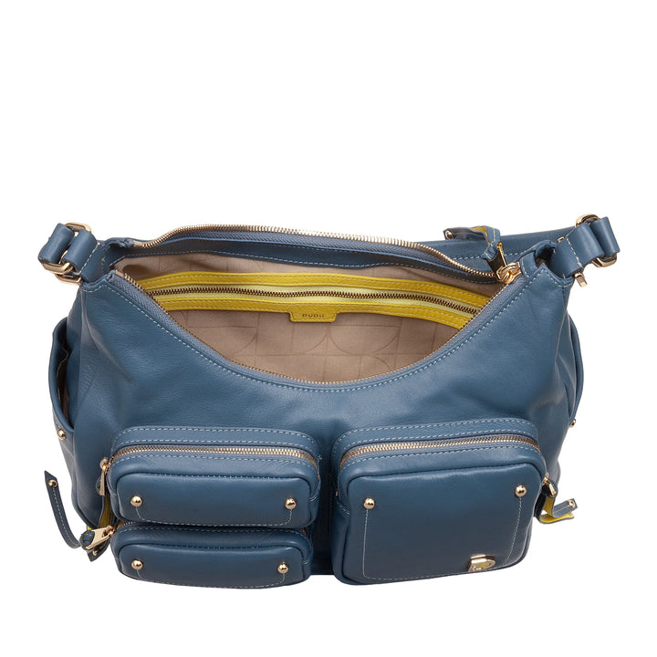 DUDU Damen-Umhängetasche aus Leder mit abnehmbarem Schultergurt, geräumig und elegant – Hobo-Tasche mit mehreren Taschen, Bananentasche mit Reißverschluss
