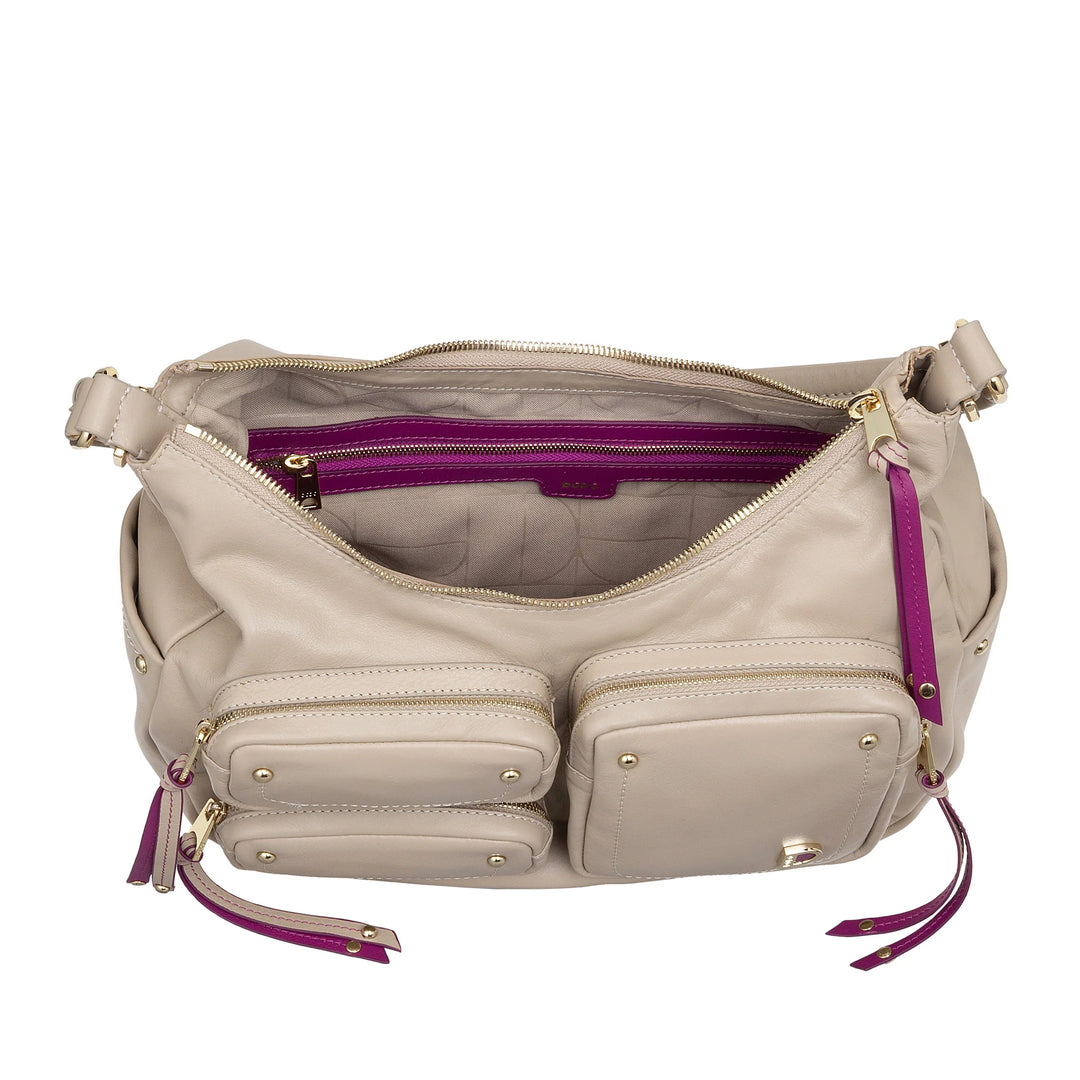 DUDU Damen-Umhängetasche aus Leder mit abnehmbarem Schultergurt, geräumig und elegant – Hobo-Tasche mit mehreren Taschen, Bananentasche mit Reißverschluss