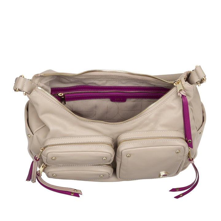DUDU Damen-Umhängetasche aus Leder mit abnehmbarem Schultergurt, geräumig und elegant – Hobo-Tasche mit mehreren Taschen, Bananentasche mit Reißverschluss